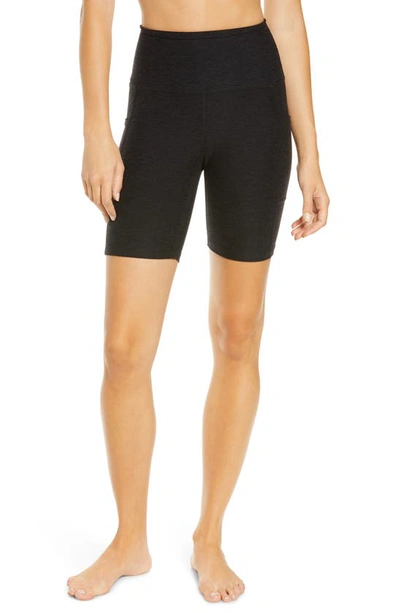 Shop Beyond Yoga Space Dye Pocket Biker Shorts In Darkest Night