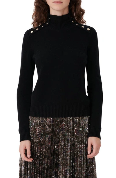 Shop Maje Button Shoulder Cashmere Sweater In Black