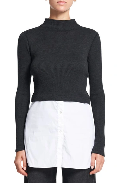 Shop Theory Combo Tunic Sweater In Charcoal