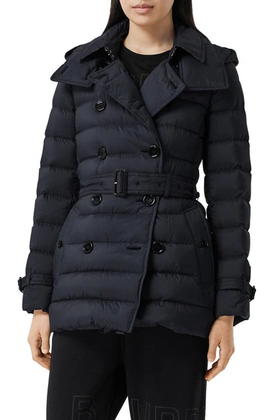 Shop Burberry Arniston Double Breasted Down Puffer Coat In Midnight Blue