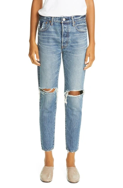 Shop Moussy Vintage Beckton Ripped Tapered Jeans In Blue