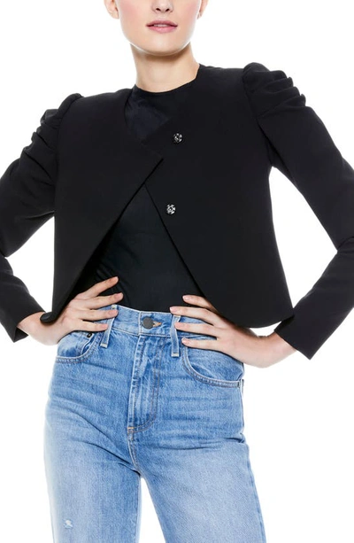 Shop Alice And Olivia Addison Puff Sleeve Crop Jacket In Black