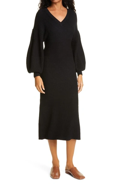 Shop Staud Carnation Midi Sweater Dress In Black