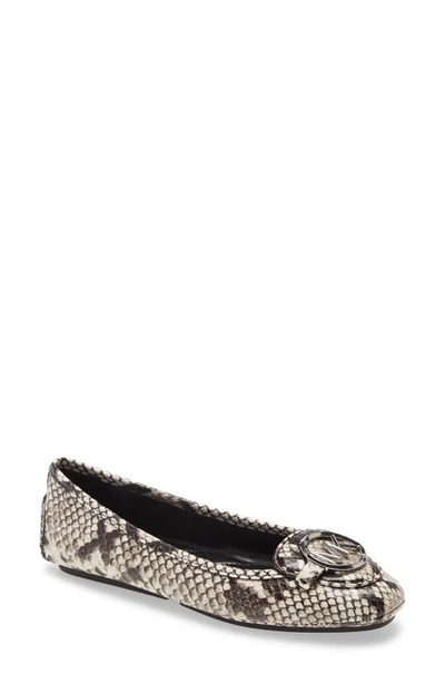 Shop Michael Michael Kors Lillie Moccasin Flat In Black/ White