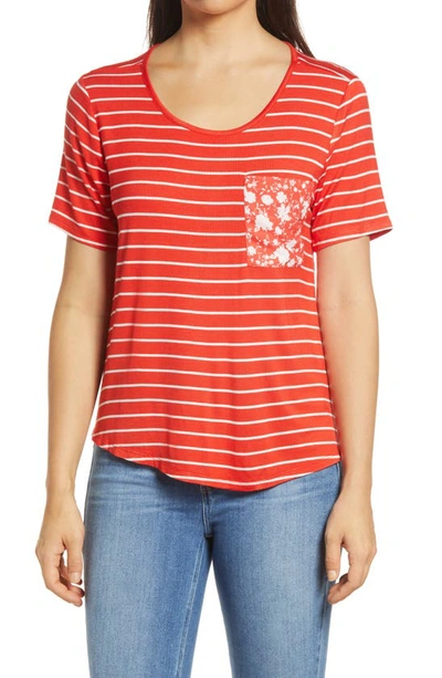 Shop Bobeau Mixed Media Print T-shirt In Red/ Ivory