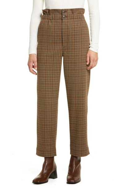 Shop Madewell Plaid Paperbag Waist Tapered Pants In Grove Houndstooth Seed Khaki