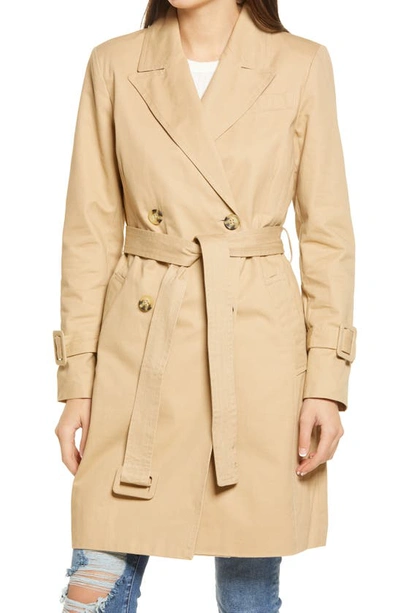 Shop Avec Les Filles Double Breasted Cotton Trench Coat In Camel