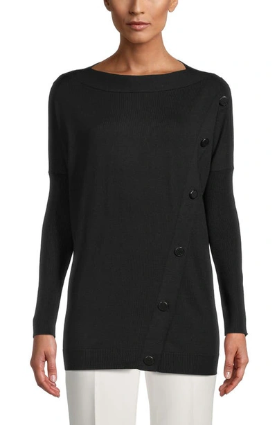 Shop Anne Klein Covered Button Detail Tunic Sweater In Anne Black