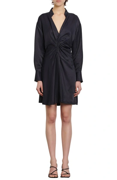 Shop Sandro Celia Long Sleeve Ruched Minidress In Navy Blue