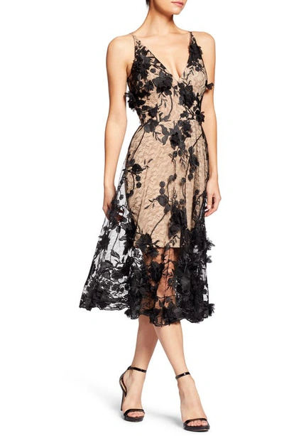 Shop Dress The Population Audrey Embroidered Fit & Flare Dress In Black/ Nude