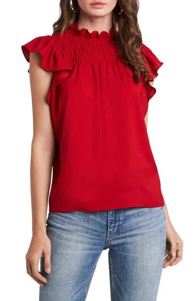 Shop 1.state Smocked Ruffle Sleeve Top In Vibrant Red