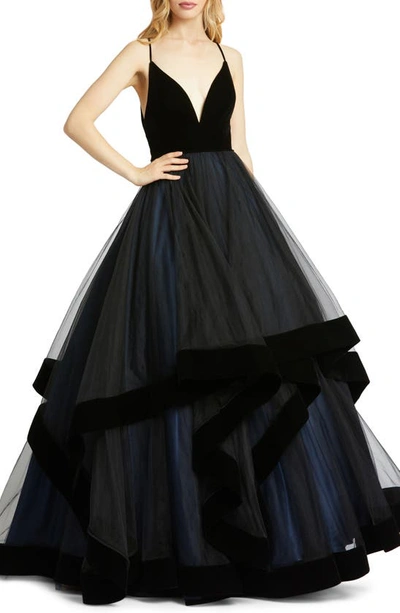 Shop Mac Duggal Tiered Velvet & Tulle Empire Ballgown In Black