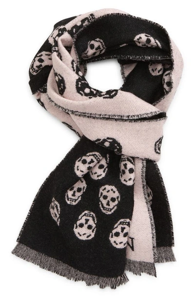 Shop Alexander Mcqueen Reversible Heart Biker Skull Scarf In Black/ Ivory