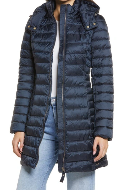 Shop Joules Canterbury Long Puffer Jacket With Removable Hood In Navy