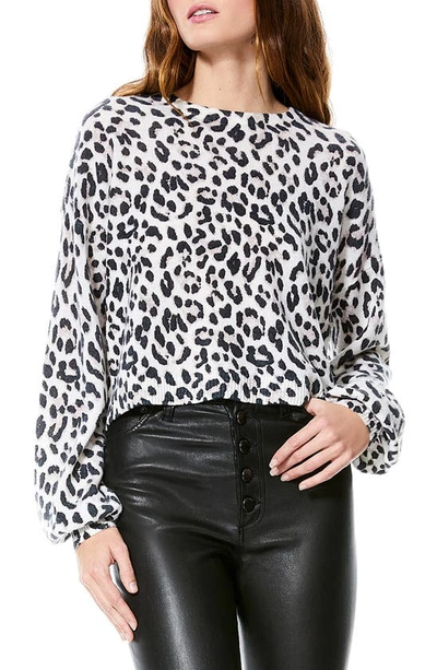 Shop Alice And Olivia Ansley Leopard Print Blouson Sleeve Cashmere Sweater In Royal Leopard