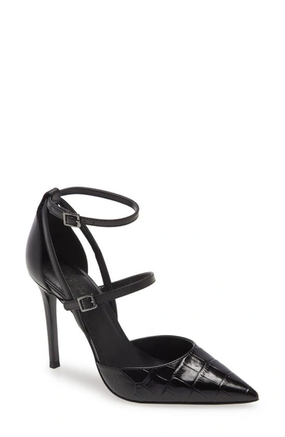 Shop Michael Michael Kors Cardi Strappy Pointed Toe Pump In Black Embossed Croc Leather