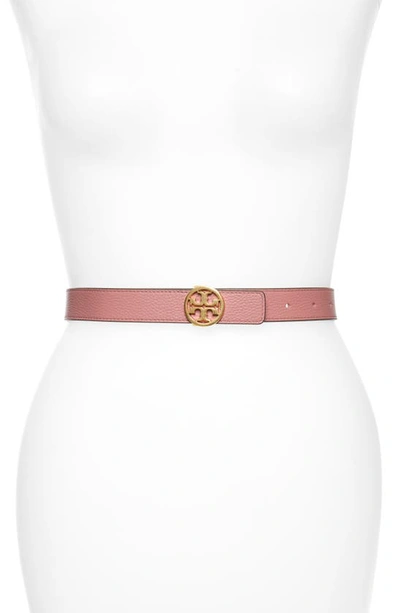 Shop Tory Burch Reversible Leather Belt In Pink Magnolia / Port / Gold