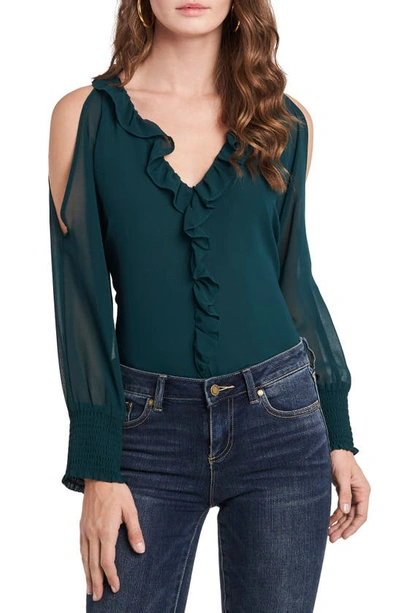 Shop 1.state 1. State Ruffle Cold Shoulder Top In Green Forest