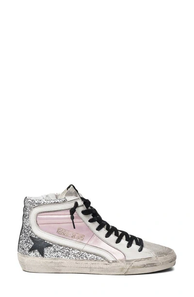 Shop Golden Goose Slide Glitter High Top Sneaker In Salmon Pink/ Silver/ White