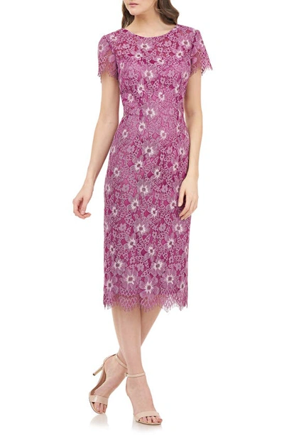 Shop Js Collections Floral Lace Cocktail Dress In Berry Multi