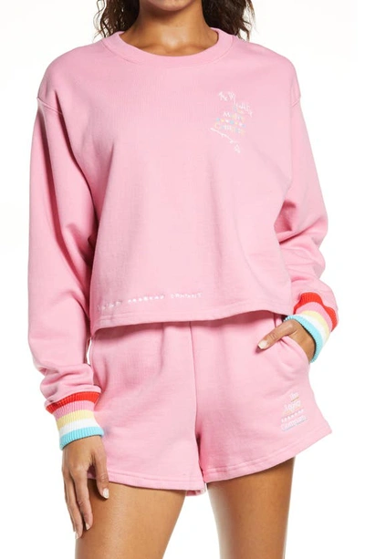 Shop Themightycompany The Rainbow Cuff Sweatshirt In Light Pink