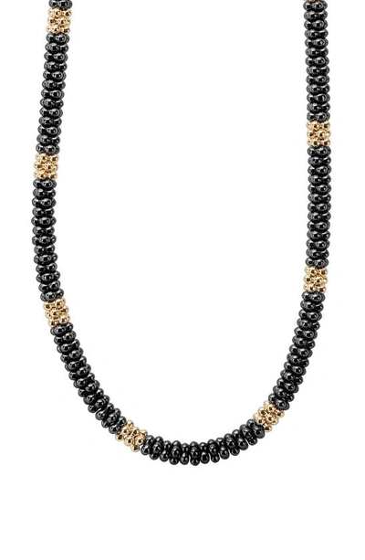 Lagos Gold & Black Caviar Collection 18k Gold & Ceramic Rope Necklace, 18 In Black