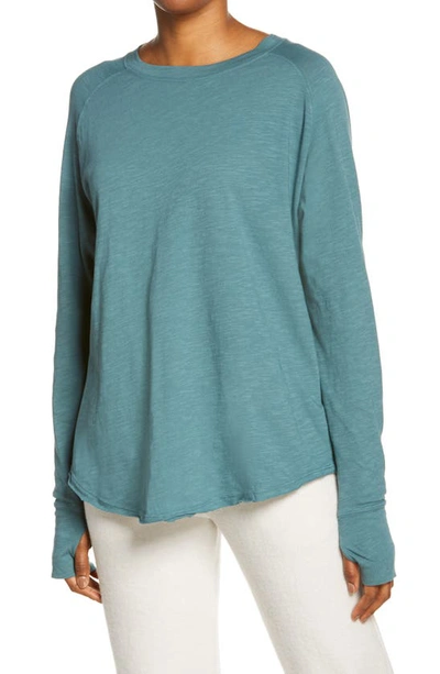 Shop Zella Relaxed Long Sleeve T-shirt In Teal Titanic