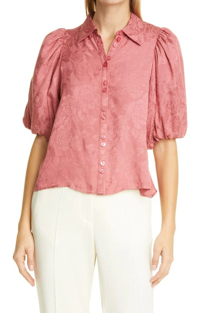 Shop Bytimo Puff Sleeve Jacquard Shirt In Rose