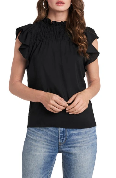 Shop 1.state Smocked Ruffle Sleeve Top In Rich Black