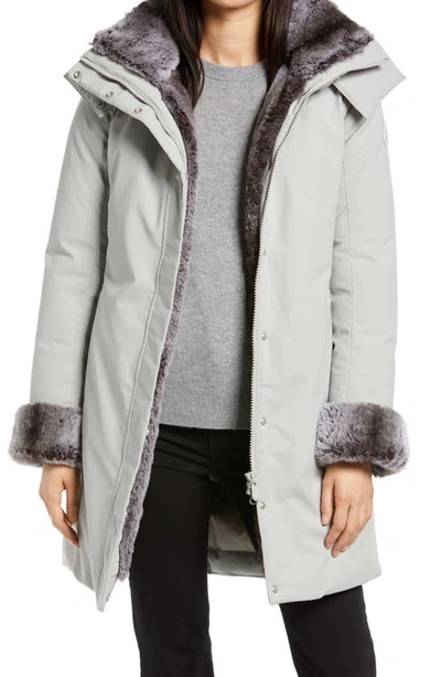 Shop Save The Duck Smeg Waterproof Long Parka With Faux Fur Hood In Frost Grey