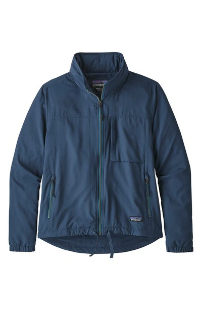 Shop Patagonia Mountain View Water Resistant Hooded Windbreaker Jacket In Stone Blue