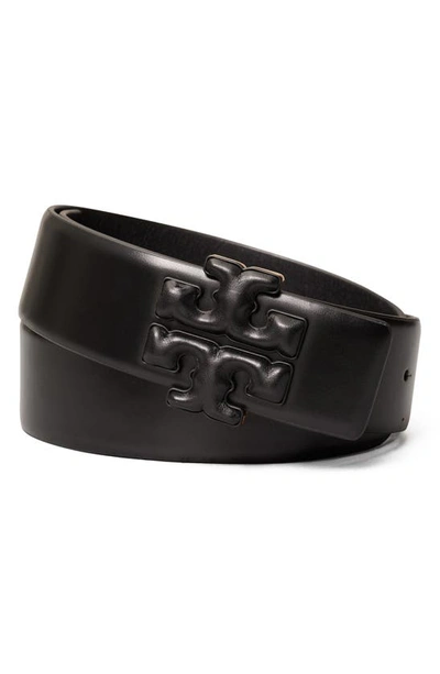 Tory Burch Eleanor Leather Logo Belt In Black | ModeSens