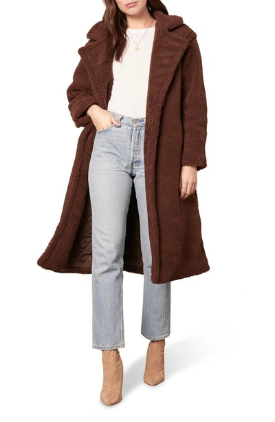 Shop Bb Dakota Teddy Faux Fur Longline Coat In Dark Chocolate