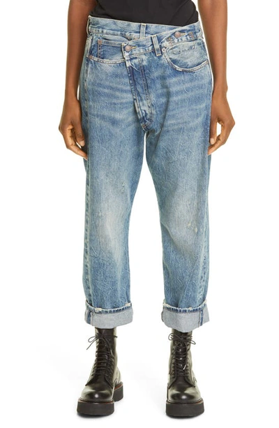 R13 Crossover Asymmetric Distressed High-rise Wide-leg Jeans In Kelly