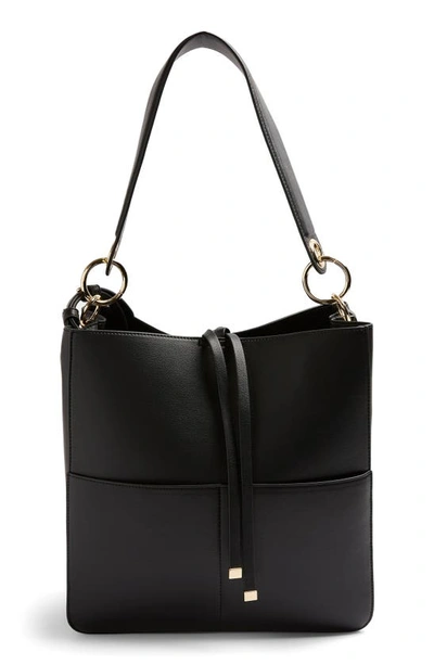 Topshop Double Pocket Faux Leather Hobo In Black | ModeSens