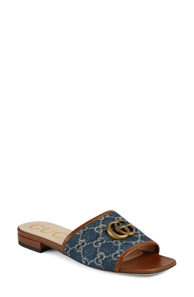 Shop Gucci Jolie Logo Slide Sandal In Blue Tea