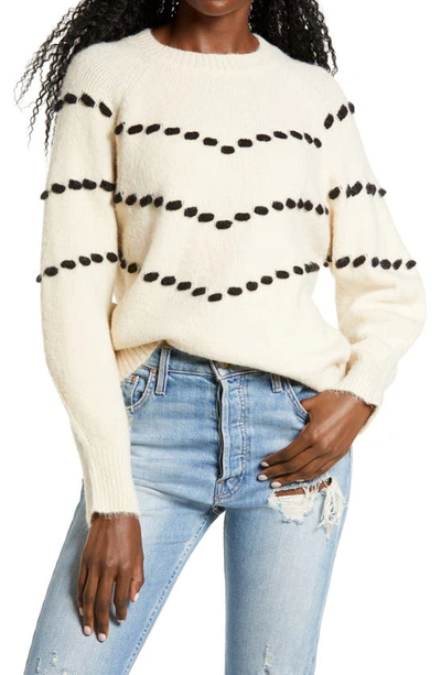 Shop All In Favor Pompom Stripe Sweater In Cream Black