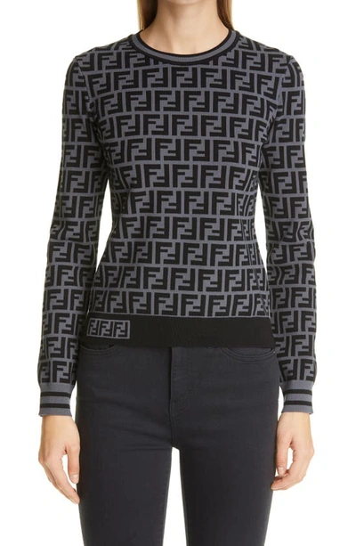 Shop Fendi Ff Logo Jacquard Sweater In F0rtu Grey