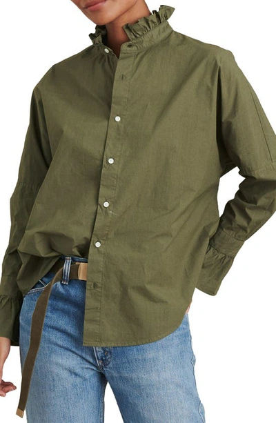 Shop Alex Mill Ruffle Button-up Shirt In Dusty Olive