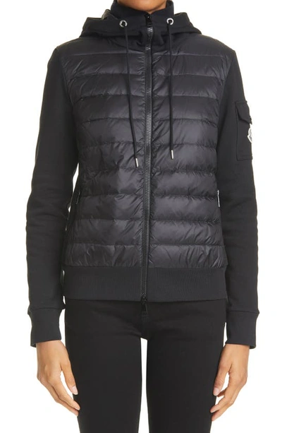 Shop Moncler Quilted Down Hoodie In Black