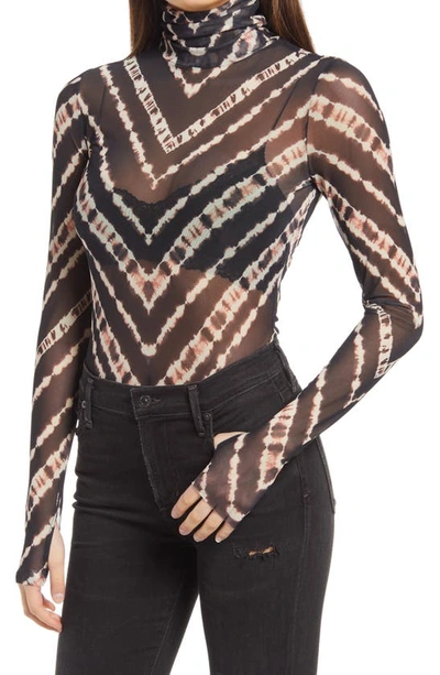 Shop Afrm Zadie Semi Sheer Turtleneck In Brown And Noir V Placeme