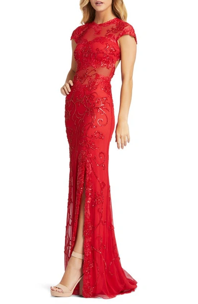 Shop Mac Duggal Illusion Sequin Gown In Red