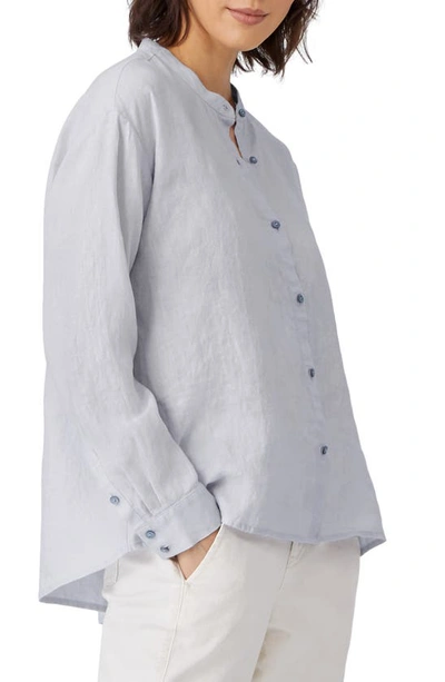 Shop Eileen Fisher Mandarin Collar Cotton Shirt In Insky