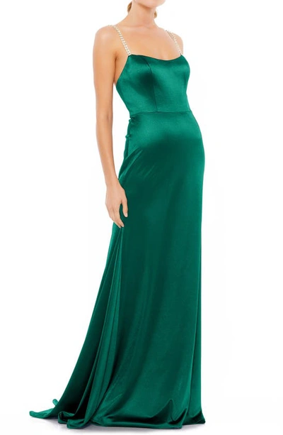 Shop Mac Duggal Square Neck Sheath Gown In Emerald
