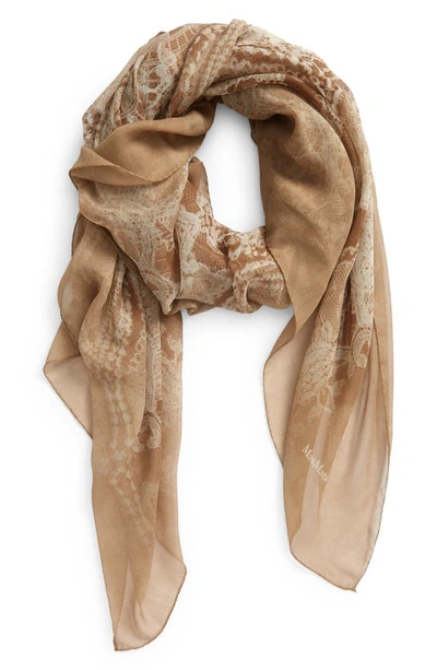 Shop Max Mara Gerbera Lace Print Silk Scarf In Rust