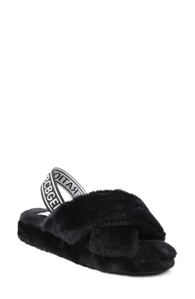 Shop Bcbgeneration Soffi Faux Fur Slingback Slipper In Black Faux Fur