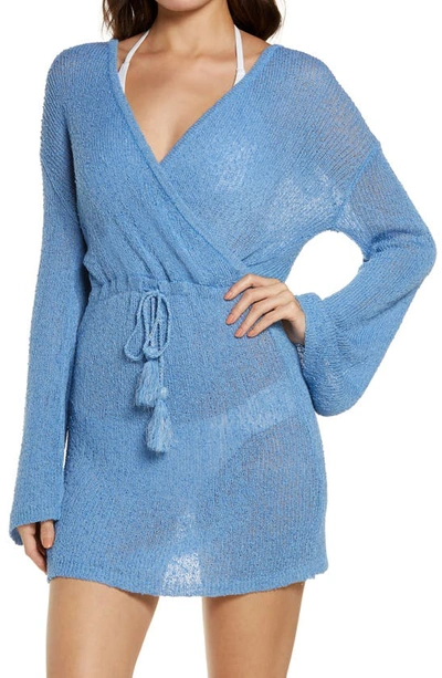 Shop L*space Lspace L Space Topanga Long Sleeve Cover-up Sweater Dress In Cornflower