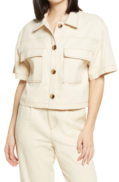 Shop All In Favor Button-up Crop Top In Khaki