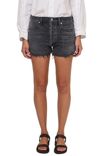 Shop Citizens Of Humanity Annabelle High Waist Cutoff Denim Shorts In Free Fall Washed Black