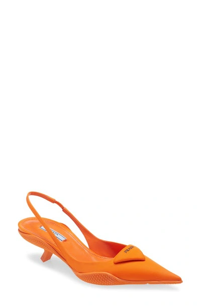 Shop Prada Triangle Logo Pointed Toe Slingback Pump In Orange